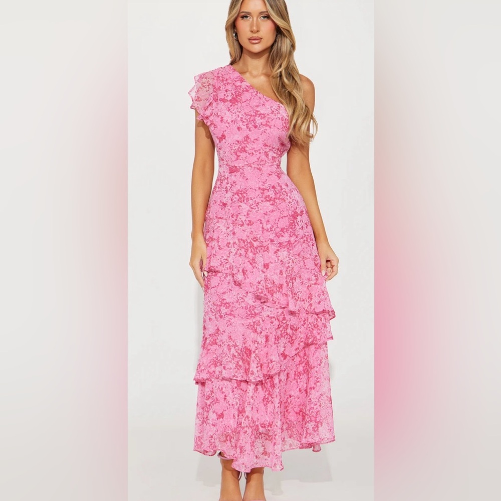BRAND NEW Fashion Nova Pink Floral One-Shoulder Dress